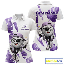 Load image into Gallery viewer, Funny Golf Ball Tropical Pattern Custom Womens Golf Polo Shirts, Golfing Gifts|Purple NBT710