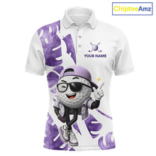 Load image into Gallery viewer, Funny Golf Ball Tropical Pattern Custom Mens Golf Polo Shirts, Golfing Gifts|Purple NBT710