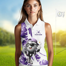 Load image into Gallery viewer, Funny Golf Ball Tropical Pattern Custom Womens Sleeveless Golf Polo Shirts, Golfing Gifts|Purple NBT710