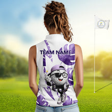 Load image into Gallery viewer, Funny Golf Ball Tropical Pattern Custom Womens Sleeveless Golf Polo Shirts, Golfing Gifts|Purple NBT710