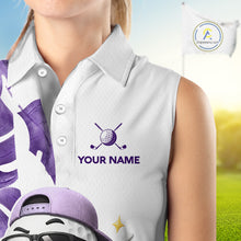 Load image into Gallery viewer, Funny Golf Ball Tropical Pattern Custom Womens Sleeveless Golf Polo Shirts, Golfing Gifts|Purple NBT710