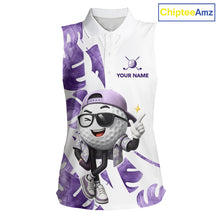 Load image into Gallery viewer, Funny Golf Ball Tropical Pattern Custom Womens Sleeveless Golf Polo Shirts, Golfing Gifts|Purple NBT710