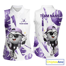 Load image into Gallery viewer, Funny Golf Ball Tropical Pattern Custom Womens Sleeveless Golf Polo Shirts, Golfing Gifts|Purple NBT710