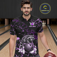 Load image into Gallery viewer, Purple Funny Raccoon Bowling Team Shirt Customized Bowling League Polo &amp; 1/4 Zip Gift For Men NBT894