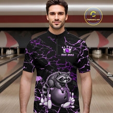 Load image into Gallery viewer, Purple Funny Raccoon Bowling Team Shirt Customized Bowling League Polo &amp; 1/4 Zip Gift For Men NBT894