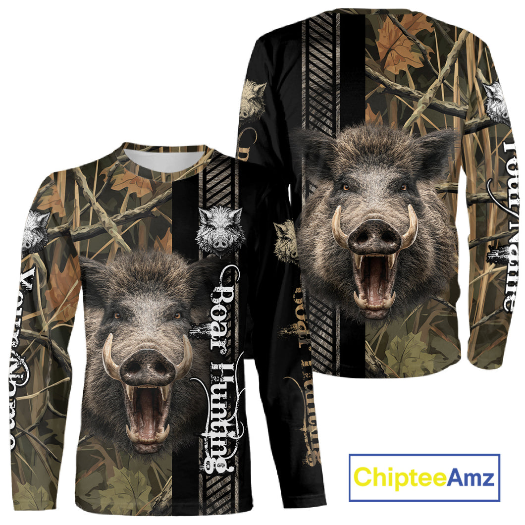 Personalized Wild Hog Hunting Camo Custom Name Best Gifts for Hunters, Boar Hunting Clothes NBT115
