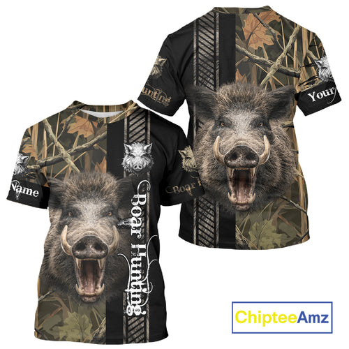 Personalized Wild Hog Hunting Camo Custom Name Best Gifts for Hunters, Boar Hunting Clothes NBT115