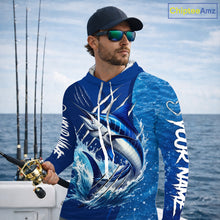 Load image into Gallery viewer, Marlin Fishing Custom Long Sleeve Hooded Performance Fishing Shirts, Marlin Saltwater Fishing Shirt NBT720