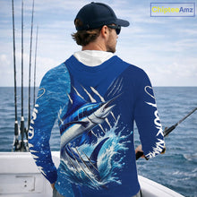 Load image into Gallery viewer, Marlin Fishing Custom Long Sleeve Hooded Performance Fishing Shirts, Marlin Saltwater Fishing Shirt NBT720