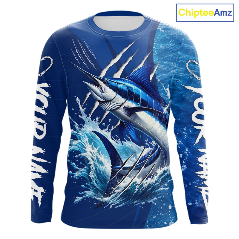 Marlin Fishing Custom Long Sleeve Performance Fishing Shirts, Marlin Saltwater Fishing Shirt NBT720