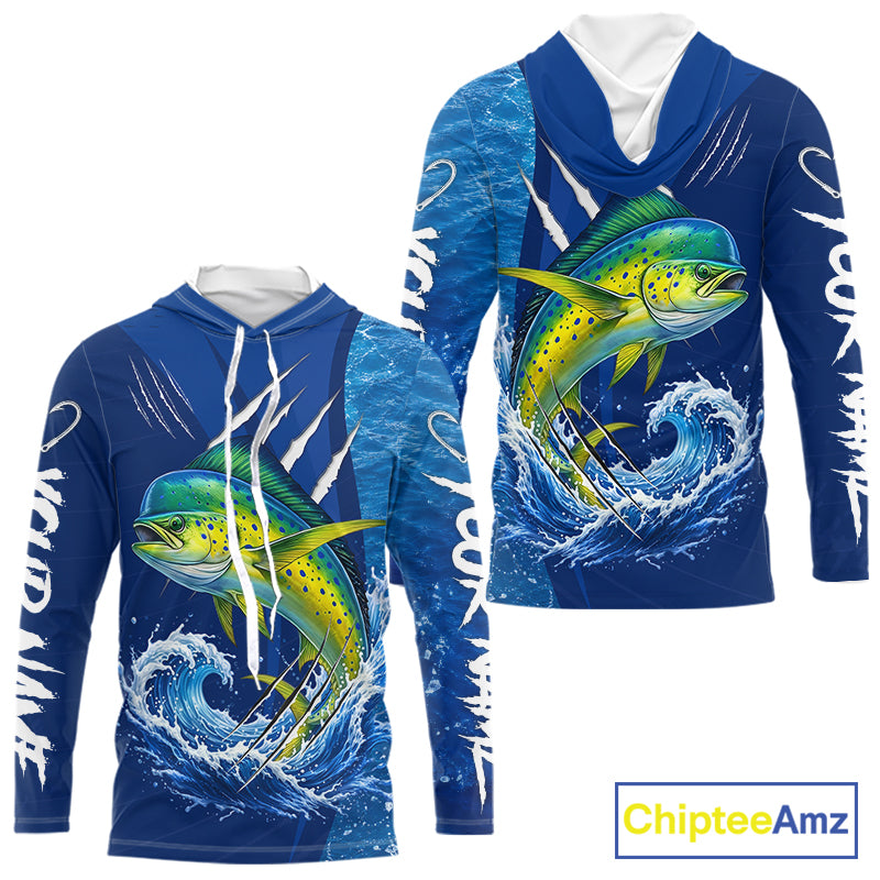 Mahi Mahi Fishing Custom Long Sleeve Hooded Performance Fishing Shirts, Mahi Mahi Saltwater Fishing Shirt NBT721