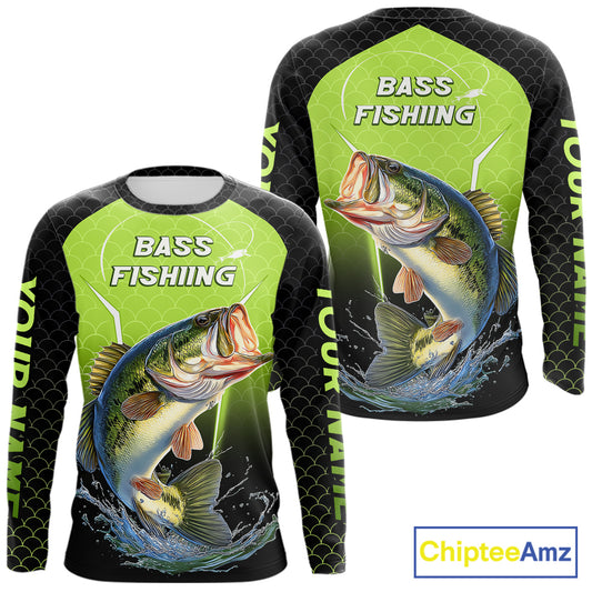 Custom Fish Scale Largemouth Bass Fishing Custom Name UV Fishing Shirts For Men, Bass Fishing Shirts NBT369
