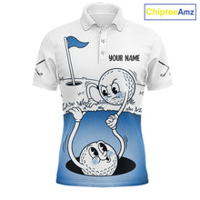 Load image into Gallery viewer, Blue Funny Golf Rescue Team Polo Shirt Custom Name, Golf Ball Cartoon Polo, White Golf Shirt NBT599