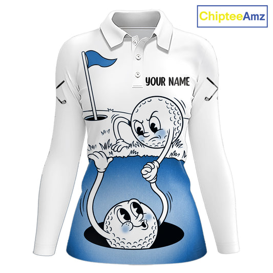 Blue Funny Golf Rescue Team Polo Shirt Custom Name, Golf Ball Cartoon Polo, White Golf Shirt NBT599