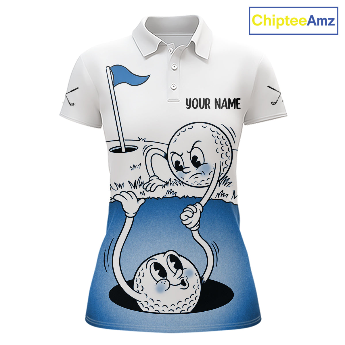 Blue Funny Golf Rescue Team Polo Shirt Custom Name, Golf Ball Cartoon Polo, White Golf Shirt NBT599