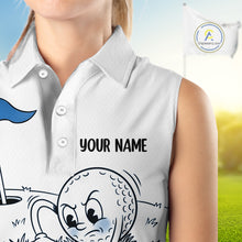 Load image into Gallery viewer, Blue Funny Sleeveless Golf Rescue Team Polo Shirt Custom Name, Golf Ball Cartoon Polo, White Golf Shirt NBT599