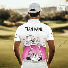 Load image into Gallery viewer, Pink Funny Golf Rescue Team Polo Shirt Custom Name, Golf Ball Cartoon Polo, White Golf Shirt NBT600