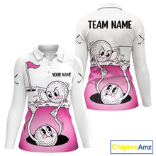Load image into Gallery viewer, Pink Funny Golf Rescue Team Polo Shirt Custom Name, Golf Ball Cartoon Polo, White Golf Shirt NBT600