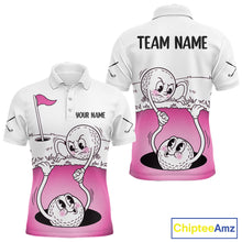 Load image into Gallery viewer, Pink Funny Golf Rescue Team Polo Shirt Custom Name, Golf Ball Cartoon Polo, White Golf Shirt NBT600