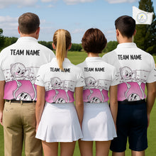 Load image into Gallery viewer, Pink Funny Golf Rescue Team Polo Shirt Custom Name, Golf Ball Cartoon Polo, White Golf Shirt NBT600