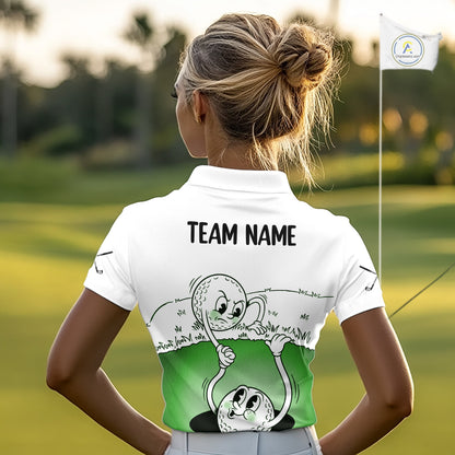 Green Funny Golf Rescue Team Polo Shirt Custom Name, Golf Ball Cartoon Polo, Golf Gifts NBT602