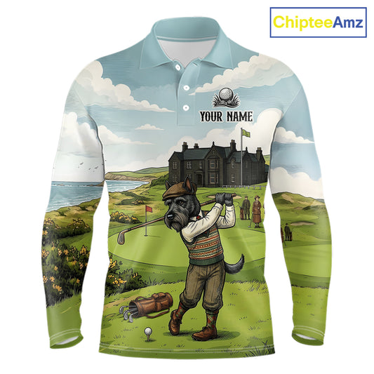 Scottish Terrier Mens Polo Golf Shirts, Vintage Dog Shirt, Dad Golf Gift NBT609