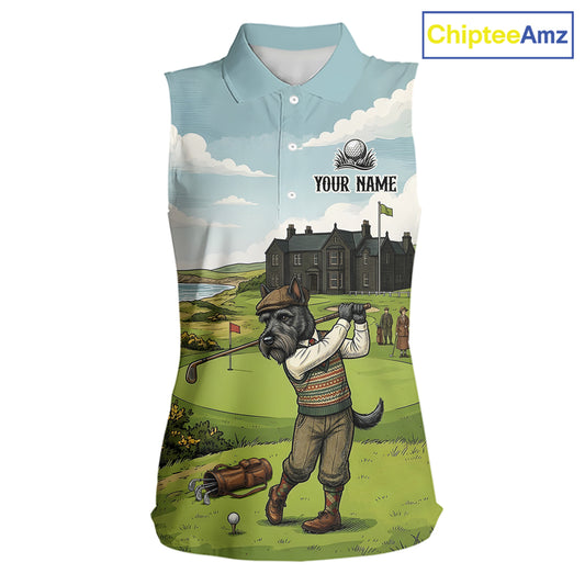 Scottish Terrier Womens Sleeveless Polo Golf Shirts, Vintage Dog Shirt, Dad Golf Gift NBT609