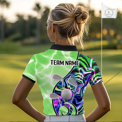 Womens Golf Polo Shirt Holographic Marble Golf Pattern For Team, Golf Attire For Women|Green NBT725