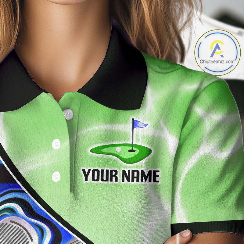 Womens Golf Polo Shirt Holographic Marble Golf Pattern For Team, Golf Attire For Women|Green NBT725