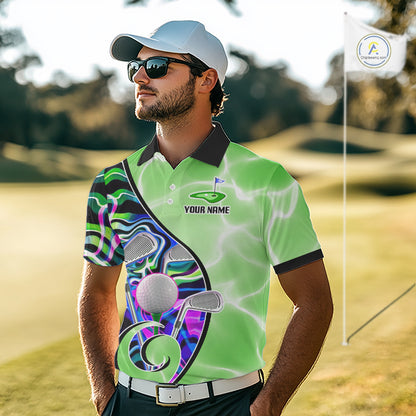 Mens Golf Polo Shirt Holographic Marble Golf Pattern For Team, Golf Attire For Men|Green NBT725
