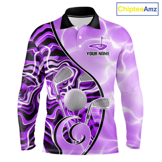 Mens Golf Polo Shirt Holographic Marble Golf Pattern For Team, Golf Attire For Men|Purple NBT727