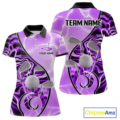 Womens Golf Polo Shirt Holographic Marble Golf Pattern For Team, Golf Attire For Women|Purple NBT727
