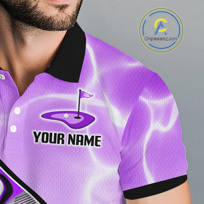Mens Golf Polo Shirt Holographic Marble Golf Pattern For Team, Golf Attire For Men|Purple NBT727