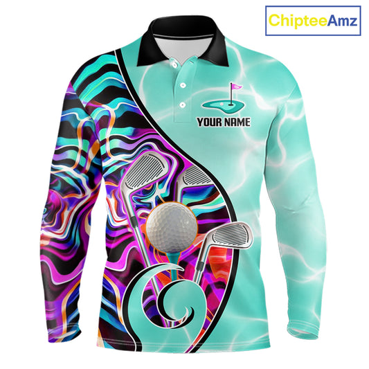Mens Golf Polo Shirt Holographic Marble Golf Pattern For Team, Golf Attire For Men|Turquoise NBT728
