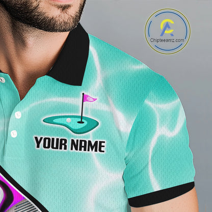 Mens Golf Polo Shirt Holographic Marble Golf Pattern For Team, Golf Attire For Men|Turquoise NBT728