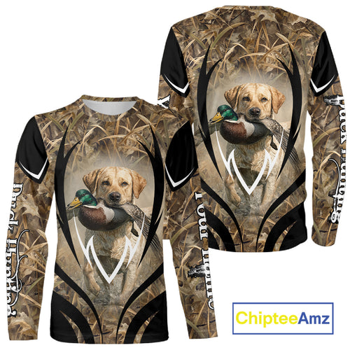 Mallard Duck Hunting Yellow Labrador Retriever Camo 3D Custom Name Shirts, Hunting Gifts NBT220