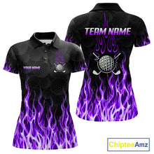 Load image into Gallery viewer, Womens golf polo shirt front and back view, custom team name, tailored fit for perfect golf swing