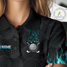 Load image into Gallery viewer, Close-up golf polo shirt turquoise flame fabric: breathable cotton, quick moisture wicking, no wrinkle