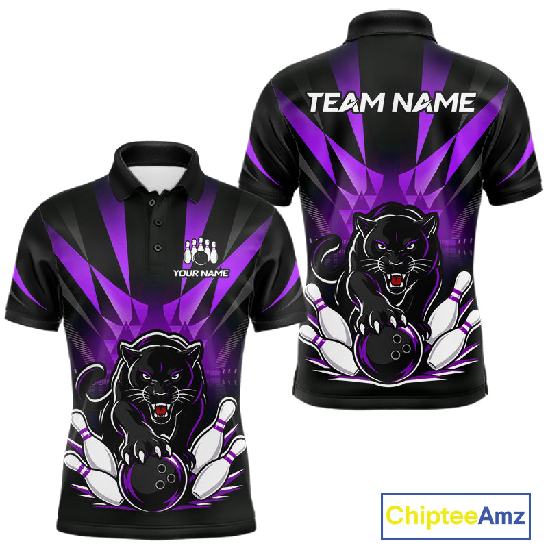 Custom Black And Purple Leopard Bowling Jerseys, Leopard Bowling Team Men Polo & 1/4 Quarter-Zip Shirts NBT916