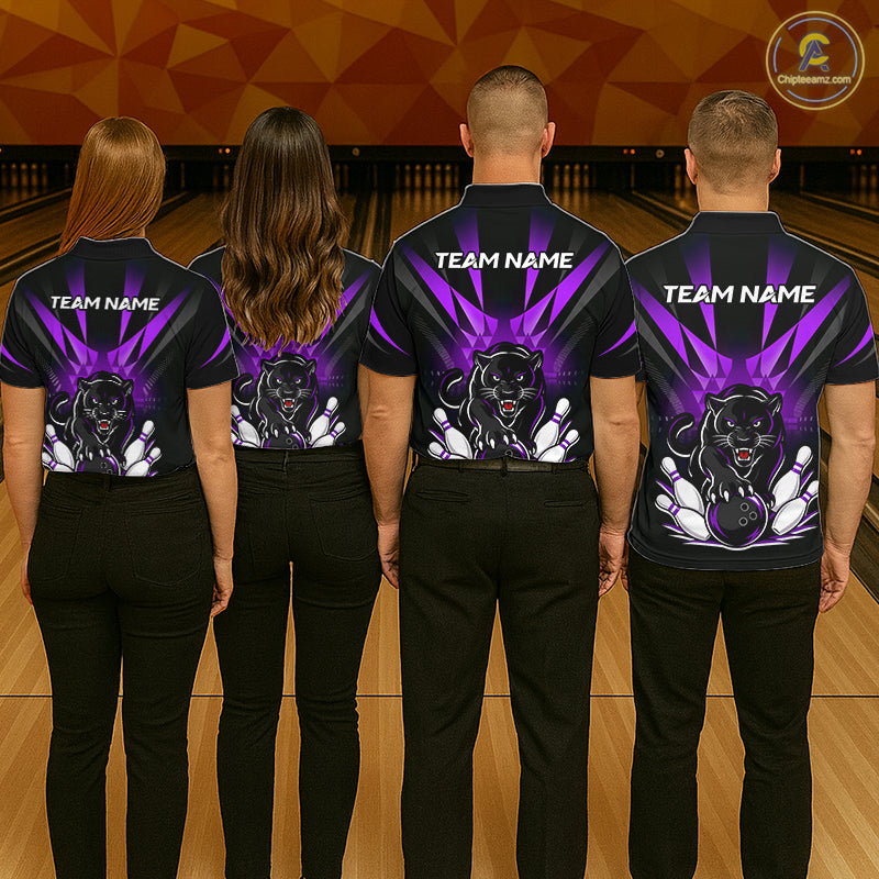 Custom Black And Purple Leopard Bowling Jerseys, Leopard Bowling Team Men Polo & 1/4 Quarter-Zip Shirts NBT916