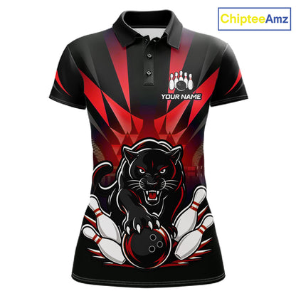 Custom Black And Red Leopard Bowling Jerseys, Leopard Bowling Team Women Polo & 1/4 Quarter-Zip Shirts NBT917