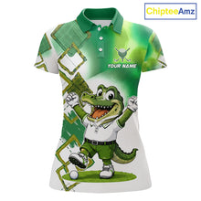 Load image into Gallery viewer, Funny Alligator Womens Golf Polo Shirt Custom Name, Team Golf Shirts, Golf Gifts | Green NBT839