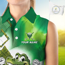 Load image into Gallery viewer, Funny Alligator Womens Sleeveless Golf Polo Shirt Custom Name, Team Golf Shirts, Golf Gifts | Green NBT839