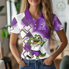 Load image into Gallery viewer, Funny Alligator Womens Golf Polo Shirt Custom Name, Team Golf Shirts, Golf Gifts | Purple NBT840