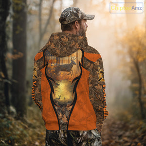 Deer Hunting Autumn Blaze Camo with American Flag Shirts for Men, Best Gift Ideas for Hunter NBT41