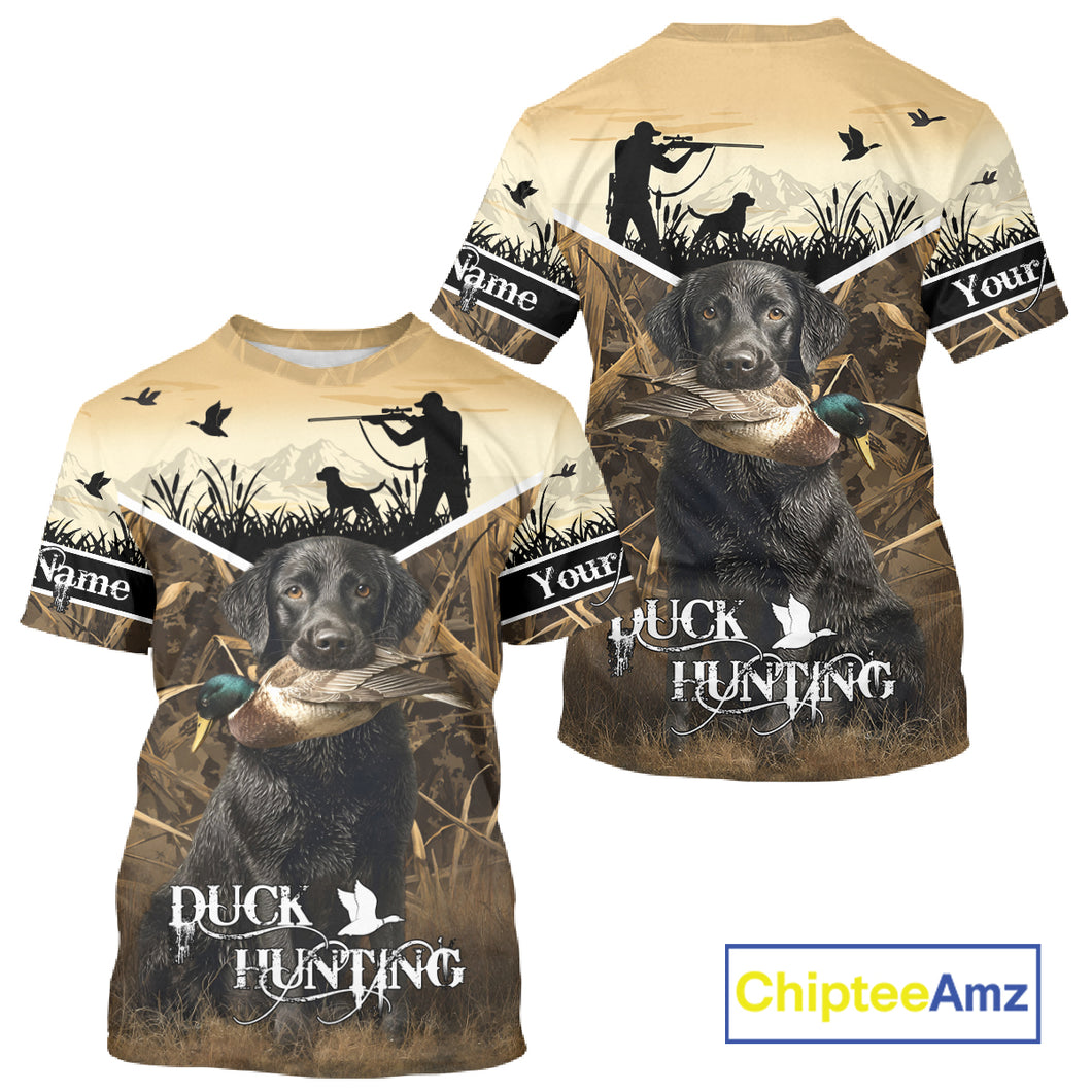 Duck Hunting Camo Shirt with Black Labrador Retriever for Duck Hunter - Best Duck Hunting Gifts NBT136