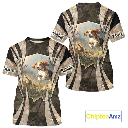 Custom Rabbit Hunting with Beagle 3D Prints Camouflage Shirts, Rabbit Hunting Clothes NBT139
