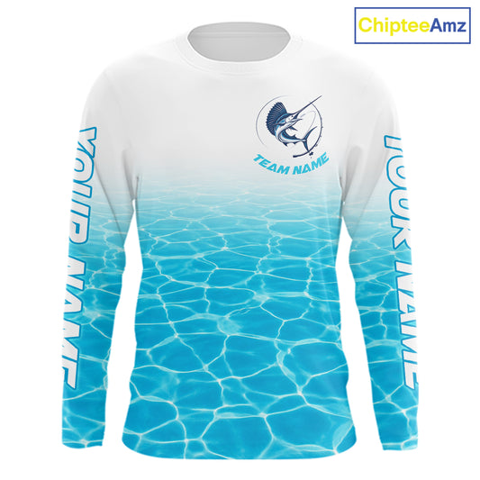 Custom Marlin Fishing Long Sleeve Performance Fishing Shirts, Marlin Saltwater Fishing Shirt NBT620
