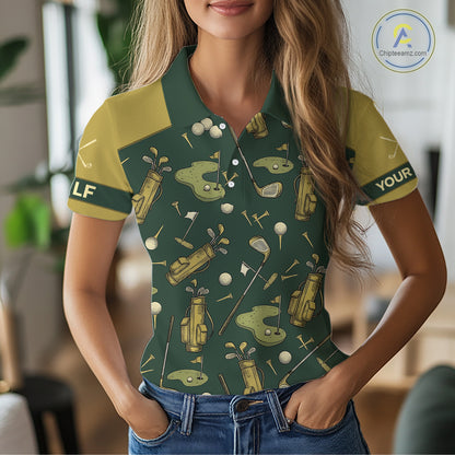 Vintage 1990s Golf Pattern Womens Golf Polo Shirt, Golf Attire For Ladies, Golfer Gifts|Beige NBT614