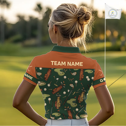 Vintage 1990s Golf Pattern Womens Golf Polo Shirt, Golf Attire For Ladies, Golfer Gifts|Brown NBT615